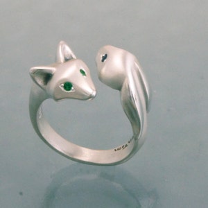 fox and bunny ring . silver , various eye colors image 1