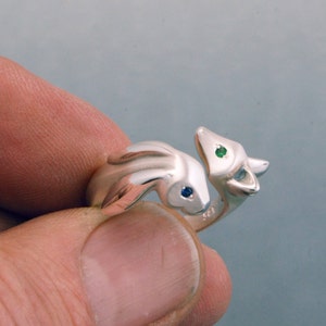 fox and bunny ring . silver , various eye colors image 3