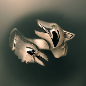 raven/wolf  silver with diamond eyes