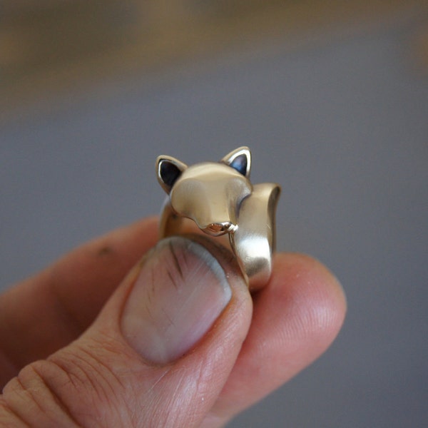 shiba inu  ring, bronze, satin finish.