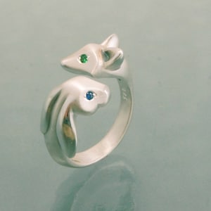 fox and bunny ring . silver , various eye colors image 4