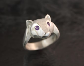 grizzly ring,  silver with natural gemstone eyes or no eyes
