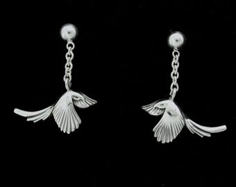 magpie earrings, silver
