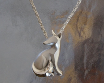 sitting  silver  kit fox pendant , SATIN FINISH