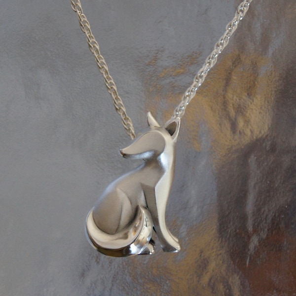 sitting  silver  kit fox pendant , SATIN FINISH