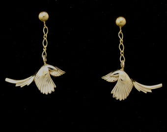 magpie earrings, bronze . gold fill post and nut
