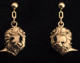 safari lion earrings,  bronze