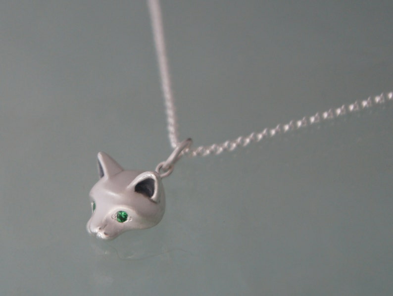 forest cat pendant in silver pick your eye color image 3