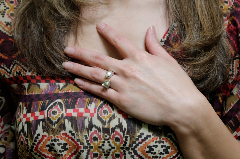 fox and bunny ring . silver , various eye colors image 2