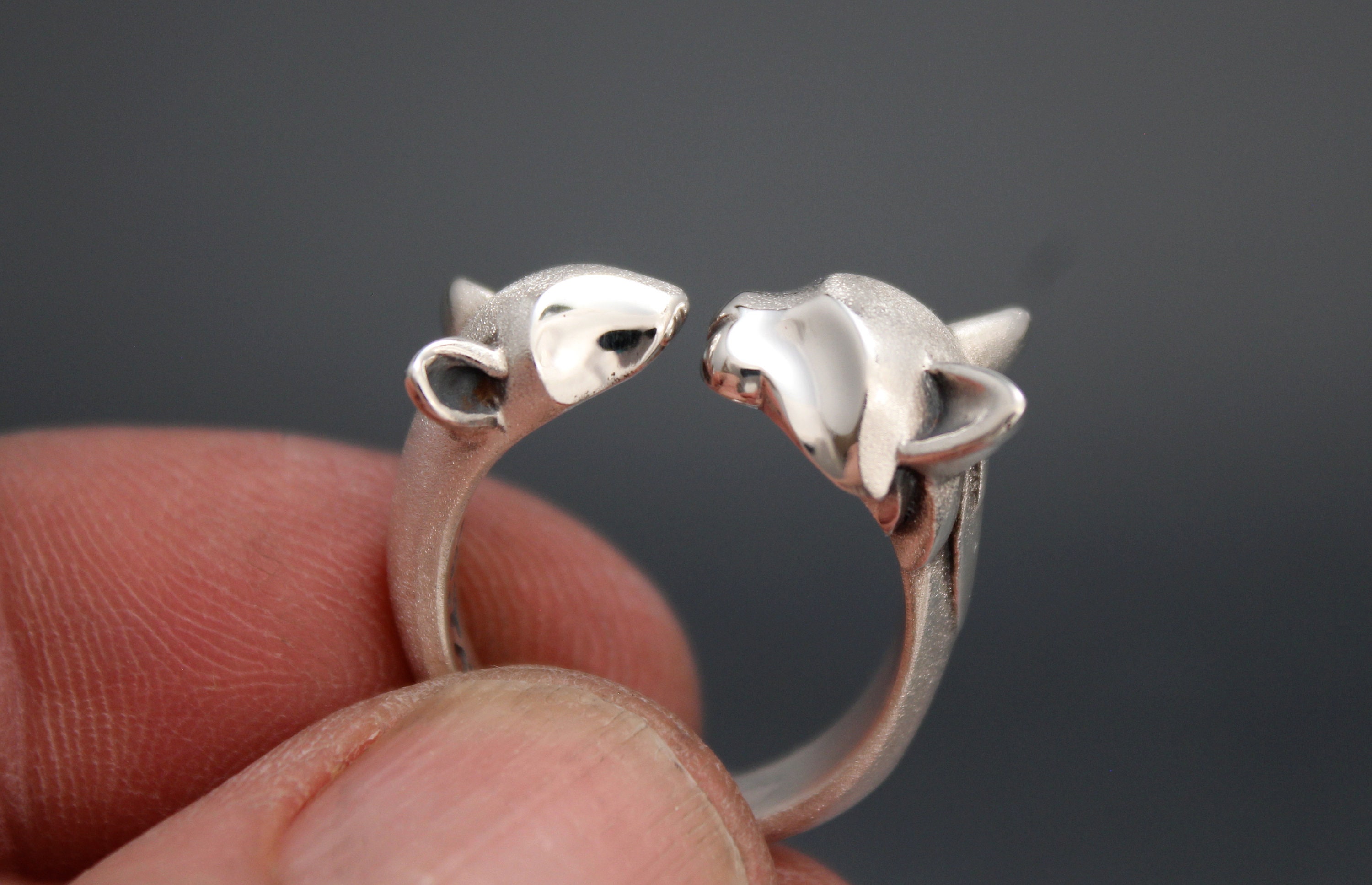 猫とネズミのリング、シルバー - Etsy 日本
