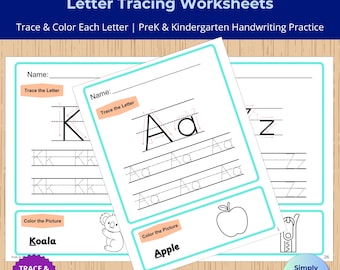 Werkbladen voor het overtrekken van alfabetletters | Afdrukbaar A–Z-werkboek (pdf) voor peuters en kleuters