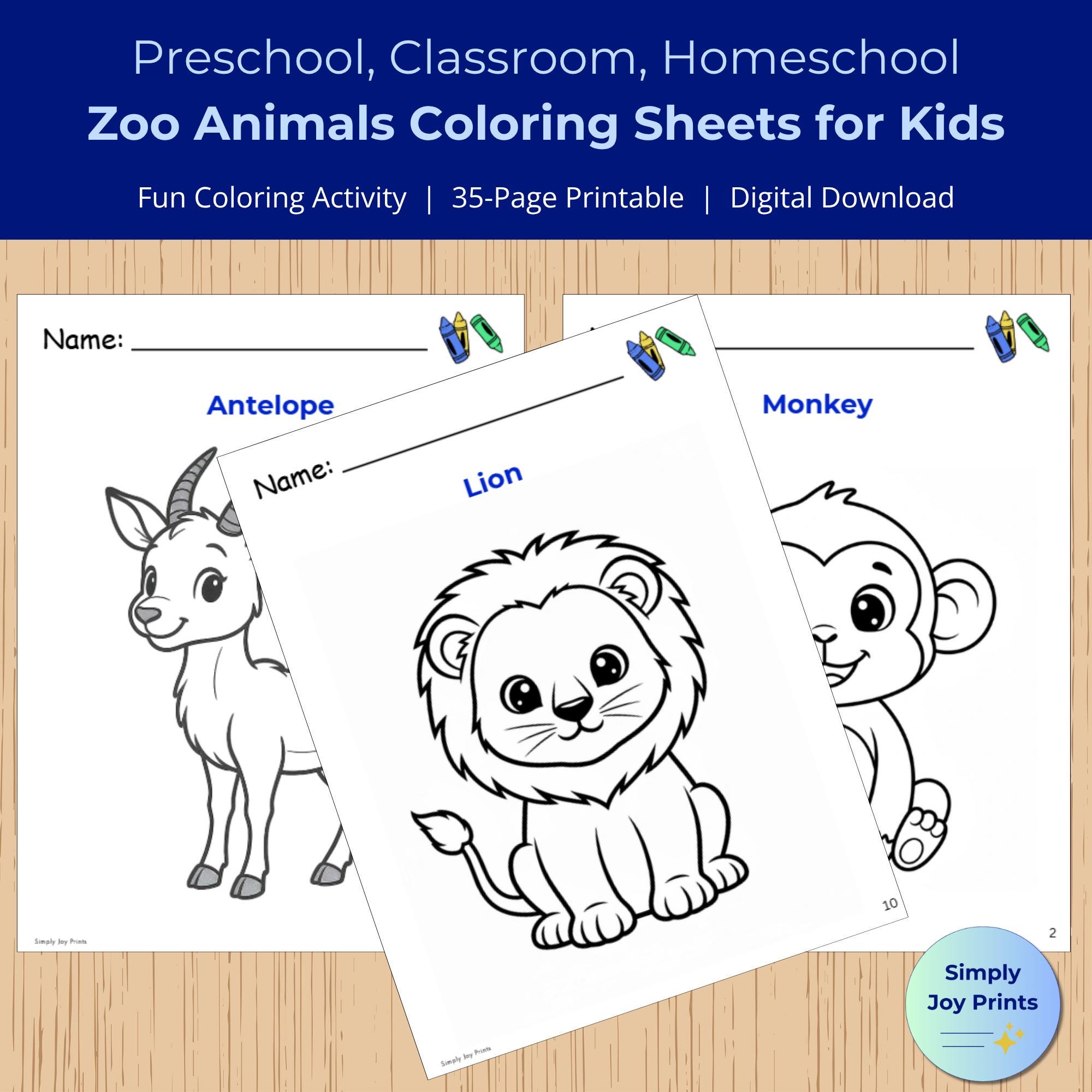 Zoo Animals Coloring Pages | 35-page Printable Coloring Book for Kids ...