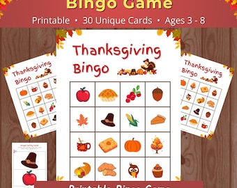 Thanksgiving Bingo for Kids | Printable Fall Classroom Game | Digital Download