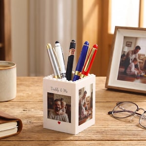 Portalápices personalizado con foto de ladrillo, organizador de escritorio personalizado para papá, regalo del Día del Padre