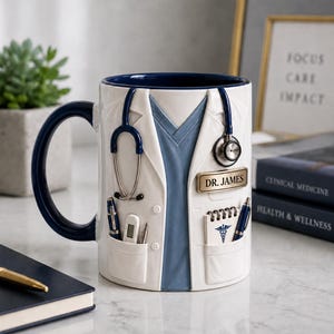 Personalized Doctor Mug Gift, Custom Name Medical Coffee Mug, Doctor Coat Mug Design, Nurse Practitioner Gift, Healthcare Mug