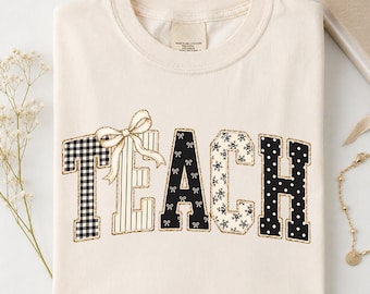 Coquette Teacher Shirt, Bow Teacher Tee,Polka Dot Teach Shirt,Cute Back To School Shirt,Preppy Classroom Teacher, Teacher Comfort Colors Tee
