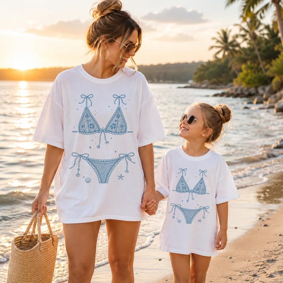 Mommy And Me Bikini Shirt, Matching Mother Daughter Tee, Girls Summer Beach Shirt, Vacation Shirt, Mom And Kid Outfit