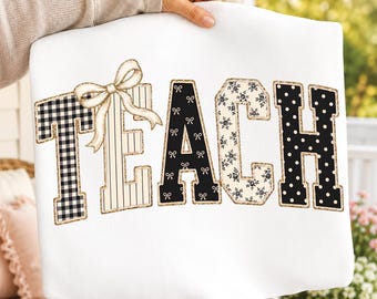 Coquette Teacher PNG, Bow Teacher PNG, Polka Dot Teach Design, Cute Back To School PNG, Preppy Classroom Teacher png, Digital Download