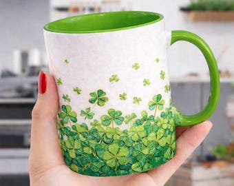 Stained Glass Shamrock Ceramic Mug 11oz, St Patrick's Day Mug, Lucky Clover Green Mug, Irish Gift Mug, Saint Patricks Day Cup 11oz