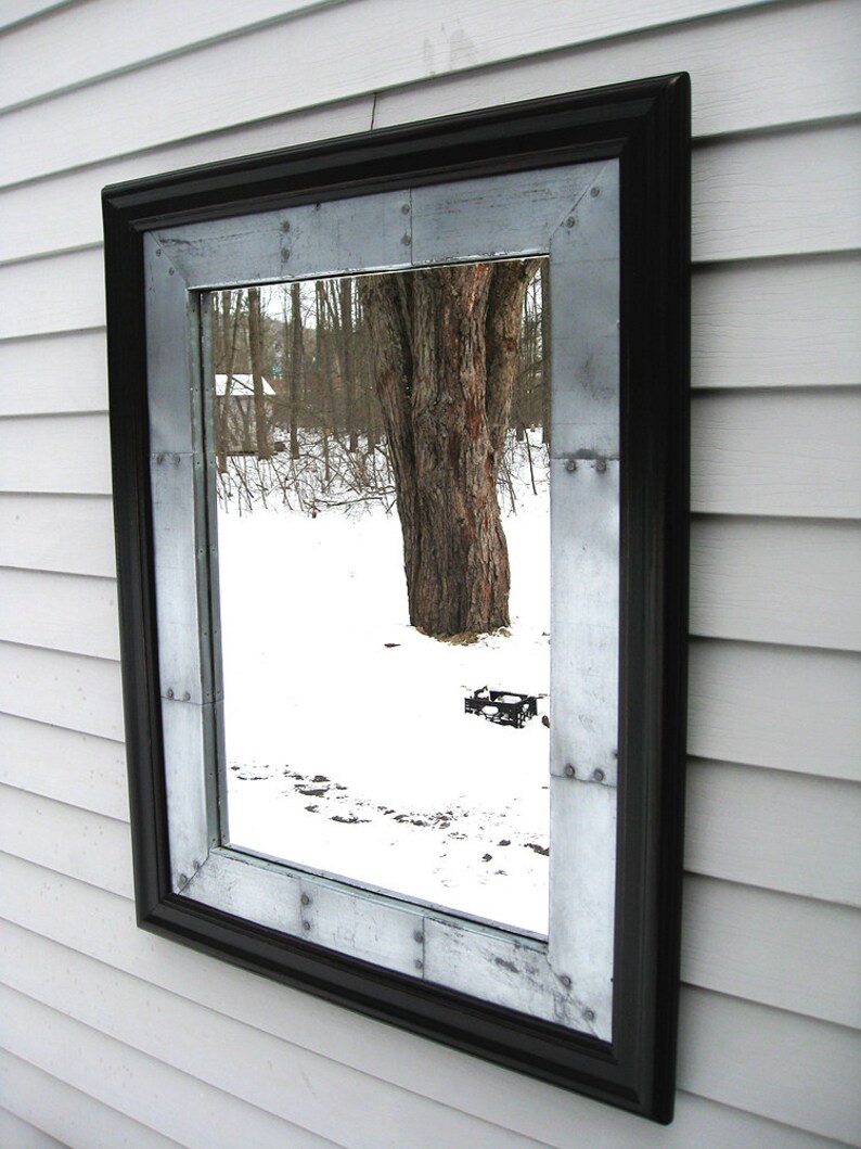 Large Black And Sheet Metal Trim Mirror Etsy