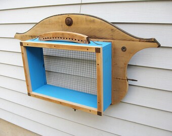 Rustic Primitive Blue Wall Bookcase Shelf/ Wall Sculpture
