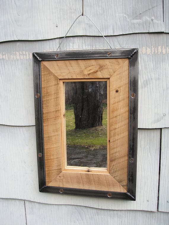 Small Industrial Rustic Barn Wood Metal Trim Mirror No 1803 Etsy