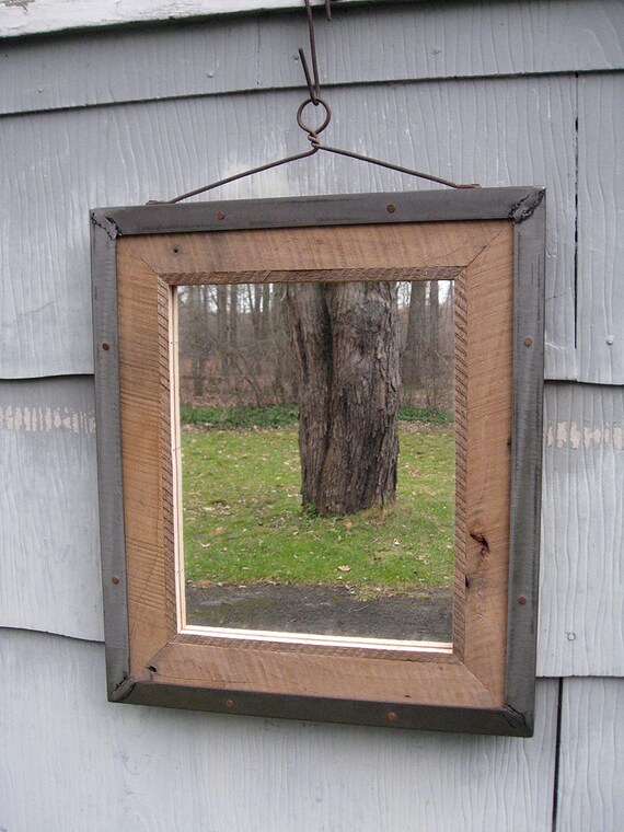 Medium Industrial Rustic Metal Trim Barn Wood Mirror No 1631 Etsy