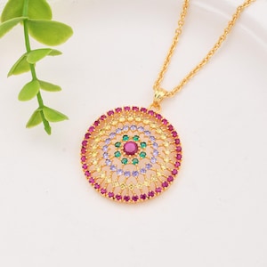 ruby Citrine Emerald Amethyst Pendant in 22K Gold Plated Brass – Elegant Multi Gemstone Jewelry for Timeless Style