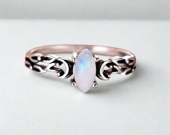 Moonstone Ring 925 Sterling Silver – Vintage Witch Ring, Lunar Crystal Wedding Jewelry for Women