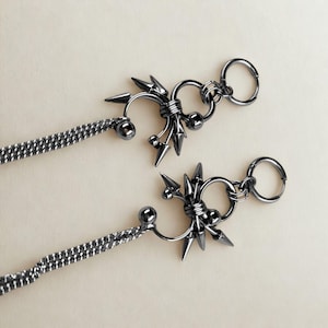 stainless steel spike chain earrings – gothic punk dangle jewelry for women