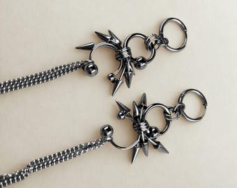 Punk Spike Chainmail Baumeln Ohrringe - Edelstahl Niete Ohrringe für Frauen, Grunge Gothic Emo Piercing Schmuck Geschenk