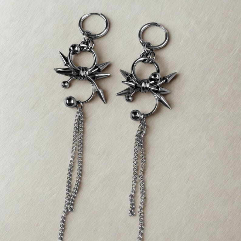handmade spiked dangle earrings – emo gothic body piercing style