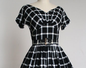 vintage 1950s black and white dress {xxs}