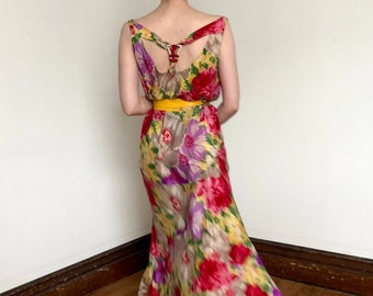 vintage 1930s floral silk maxi dress {M}