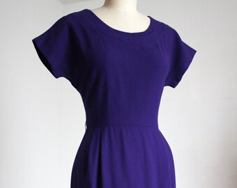 vintage 1950s wool purple dress {s}