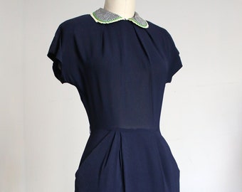 robe bleu marine vintage des années 40 {xs}