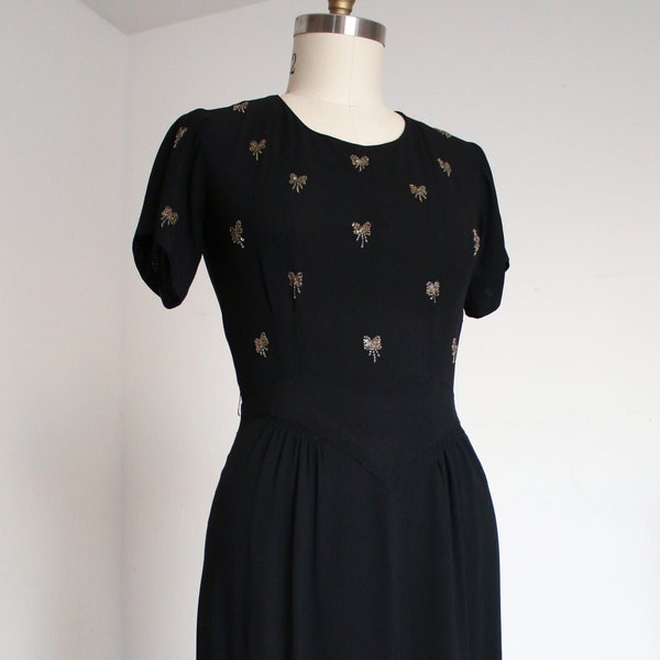 vintage 1940s beaded bows dress {s}