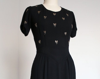 vintage 1940s beaded bows dress {s}