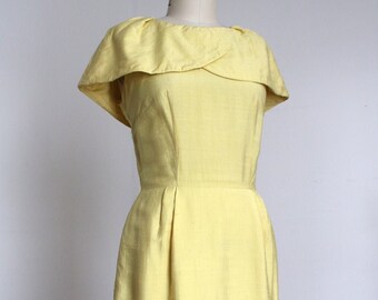 vintage 1950s yellow novelty collar dress {m}