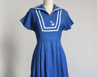 vintage 1940s nautical linen dress {S}