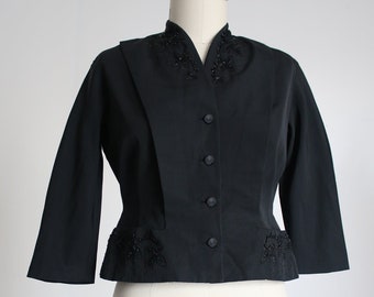 vintage 1950s black beaded jacket {L}