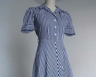 vintage 1930s blue striped dress {s}