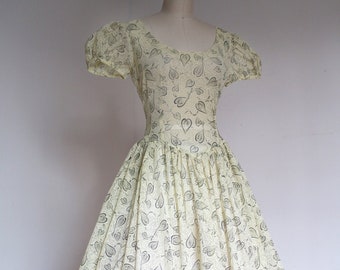 vintage 1950s sheer leaf print dress {s}