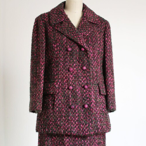 Vintage 1960s chunky shops wool skirt suit {s/m}