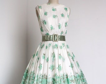 vintage 1950s green floral party dress {xs}