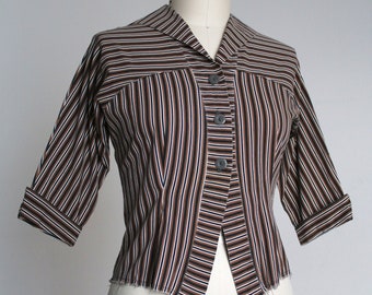 vintage 1950s brown striped blouse {m}