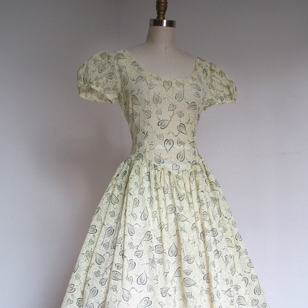 vintage 1950s sheer leaf print dress {s}