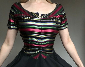 30 % OFF SALE vintage 1940s striped dress {xxs} 40s rainbow party dress