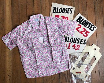 NOs vintage 1950s pink floral top {XL}