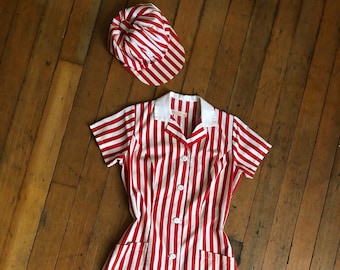 vintage 1960s red striped uniform dress {m}